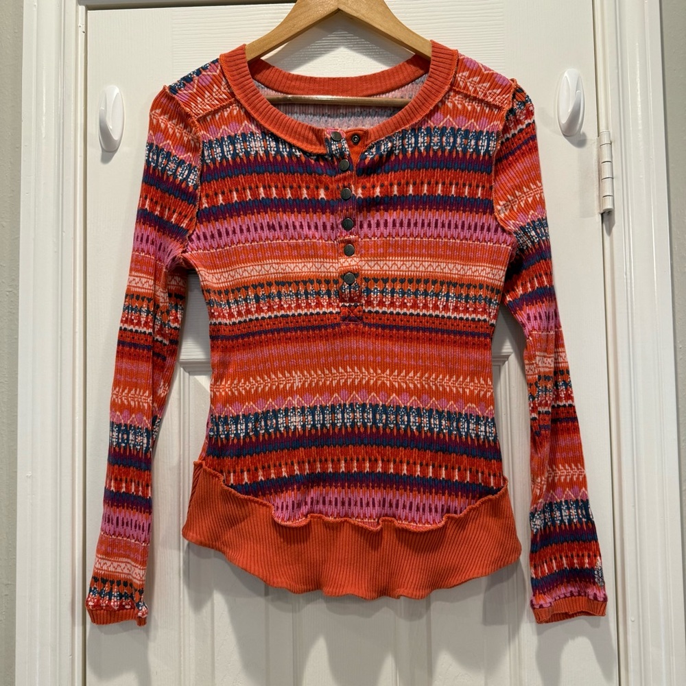 Free People Fp Movement Multicolored Rally Rib Henley Top Fired Up Combo Sz Med - Picture 3 of 10